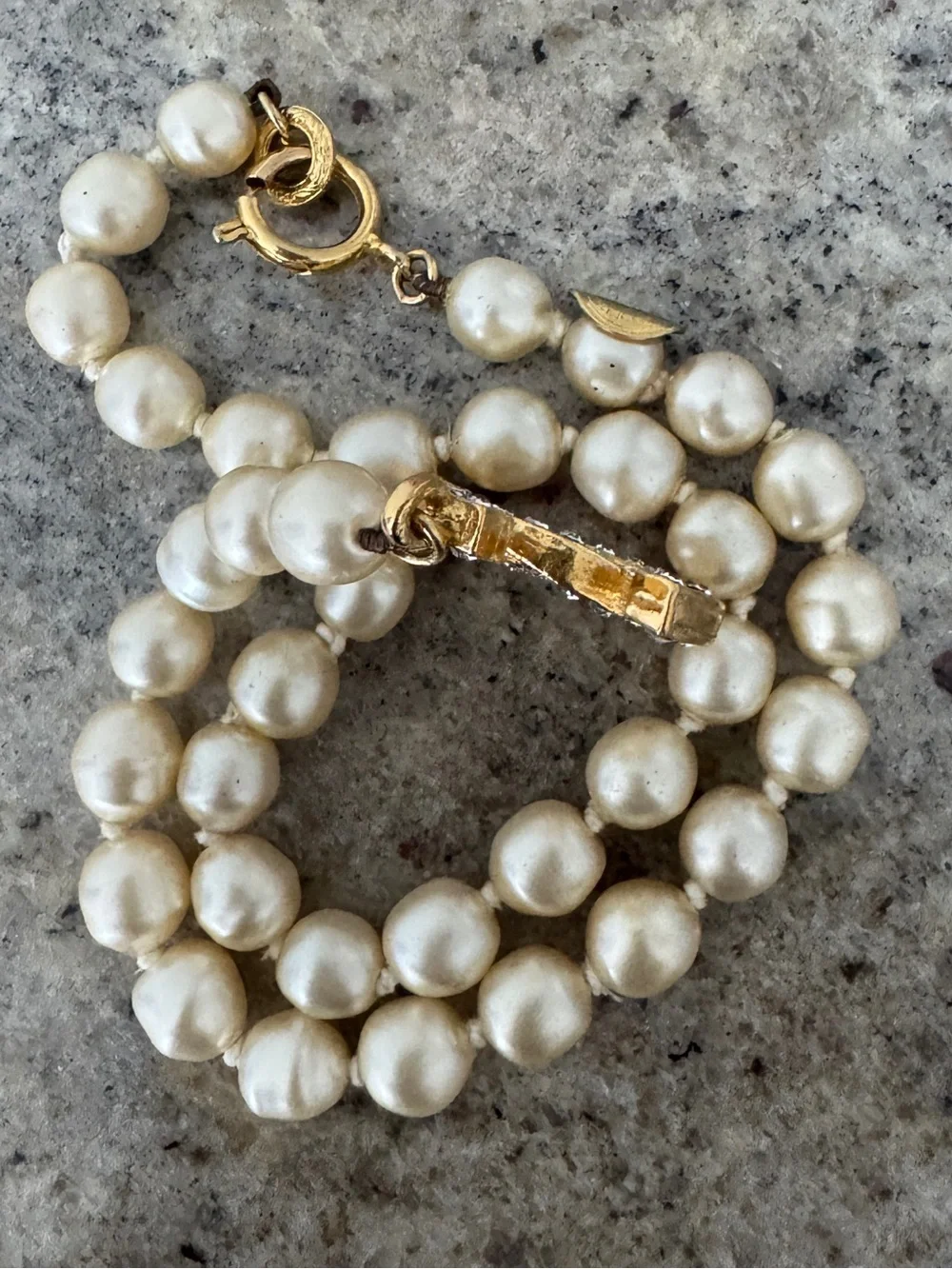 70s Chanel Necklace Pearl Strass Crystal Gold Plated Pendant Collar Collier
